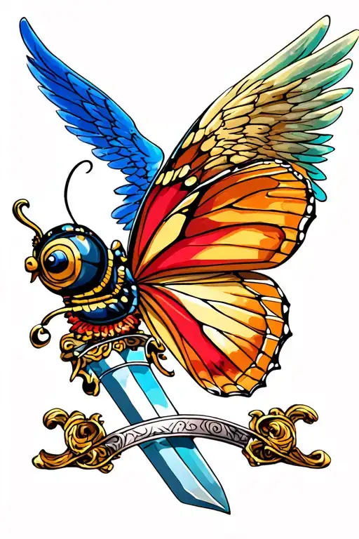 Butterfly With Angel Wings With A Sword