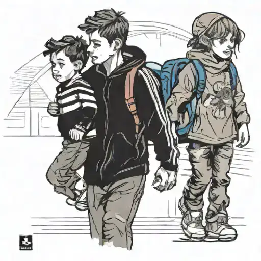 Three Year Iold Son On Dads Shoulder And Brother And Sister Along On The Way To Soccer Casual Adidas