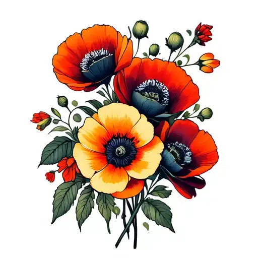 Poppy Rose Cosmos Flower Bouquet