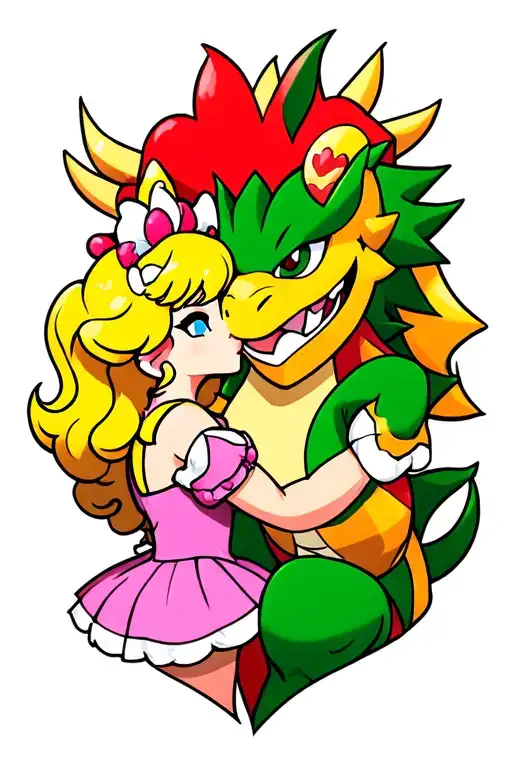 Princess Peach Kissing Bowser In A Heart