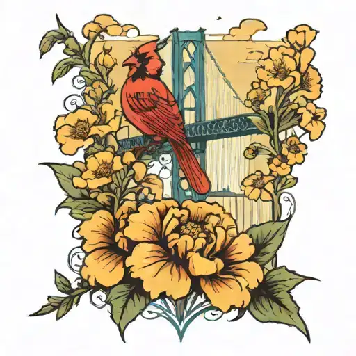 Cardinal Mackinaw Bridge Marigolds