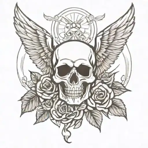 Roses Skull Wings Freedom