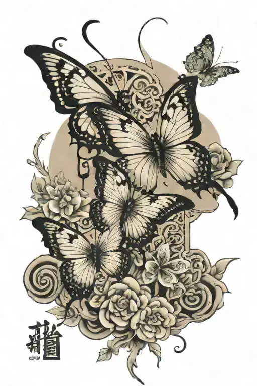 Chinese Writing And Butterflies