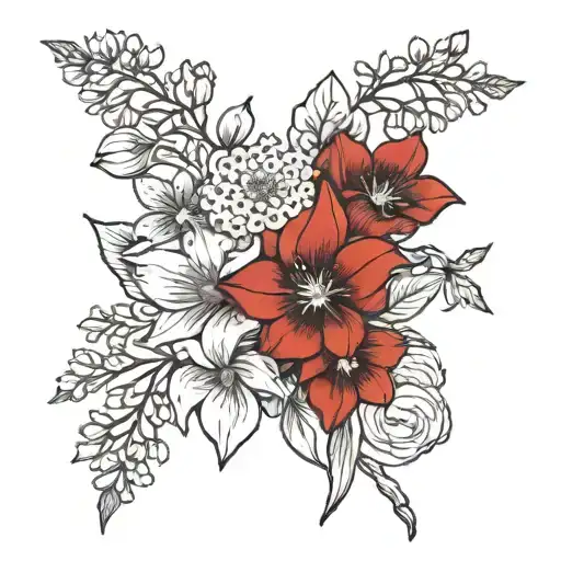 April Febuary May Birth Flower Bouquet Fine Line