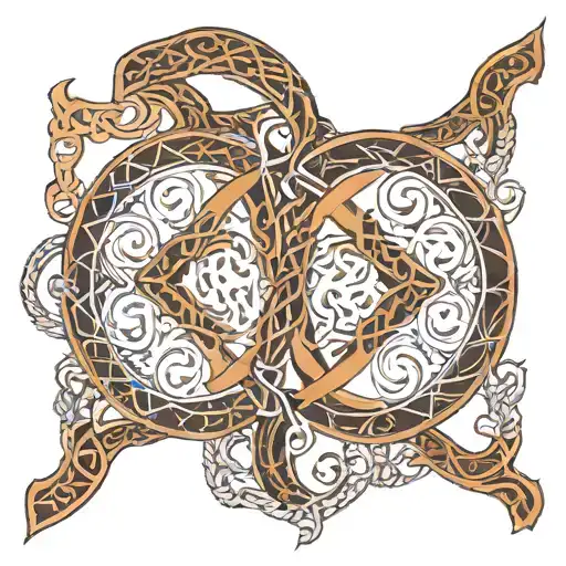 Nordic Viking Runes Interwinded With Lacey Patterns That Have No Ending Or Beginning