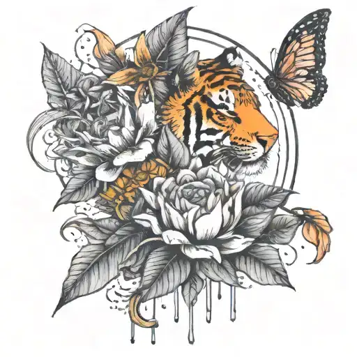 Tiger Lily Flower Sunflower And A Wilted Rose Under A Rain Cloud