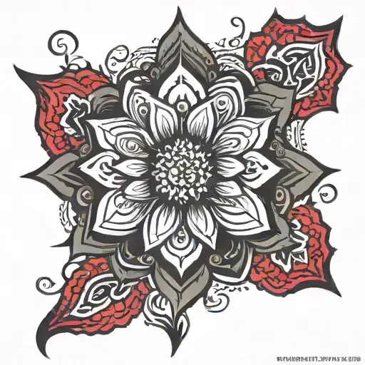A Mandala Flower In Black With Red For Men