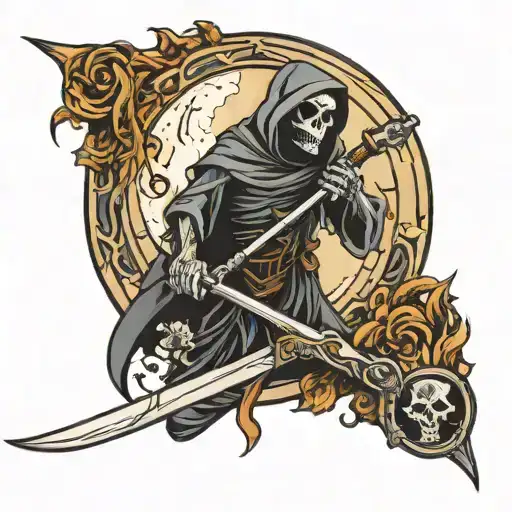 Reaper With A Scythe Shaped Like A Moon Surrounded