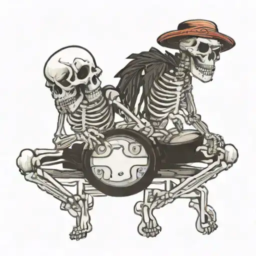 2 Skeleton Best Friends Playing Bongos Percussion