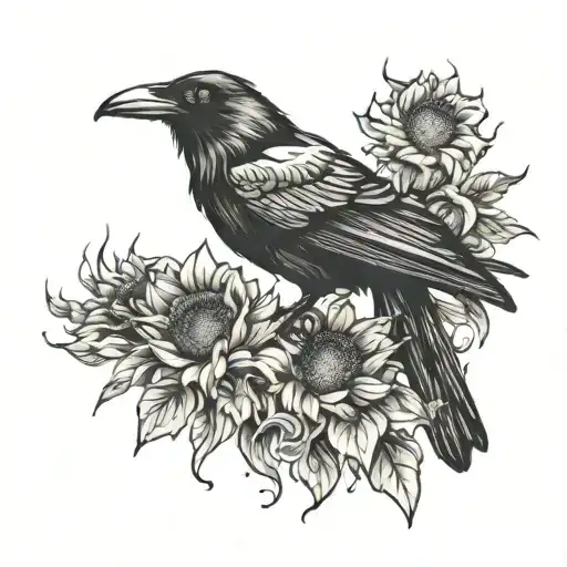 Raven With Sunflowers