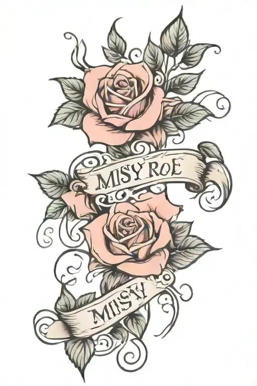 3 Roses Coming Up My Lower Forearm With The Words Missy Rose Written In The Drawing