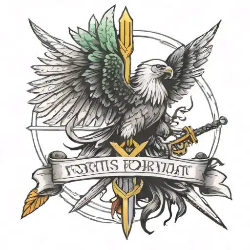 Eagle And Sword And Sanke And Word 'Fortis Fortuna Adiuvat'