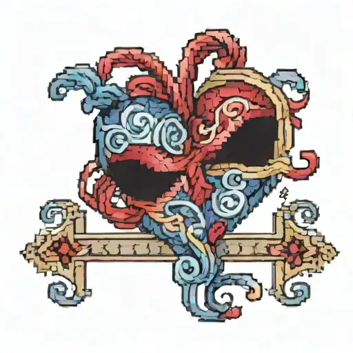 Cross Stitch X's Heart Pattern With Red Blue And Purple Watercolor