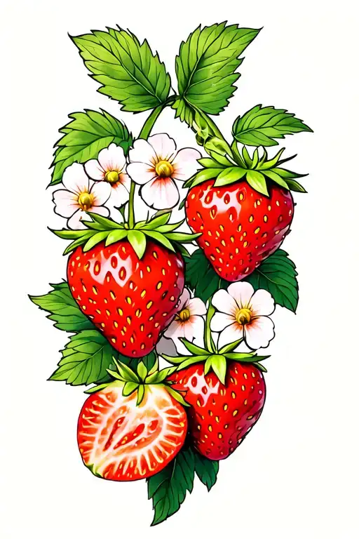 Strawberries And Strawberry Flowers
