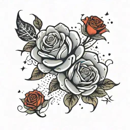 Generate A Cloud Background With Red Rose Flowers And Stars Sleeve