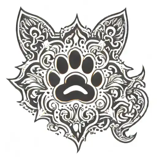 Dog Paw With Outline Like Of Pointed Dog Ears Surrounded