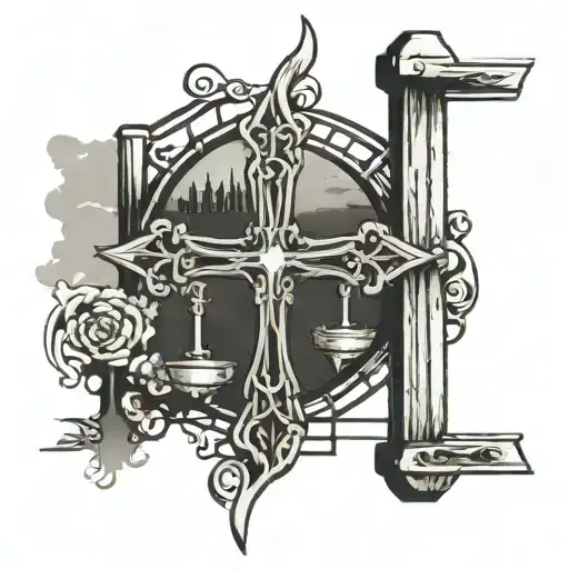 Upside Down Cross With Fence Background