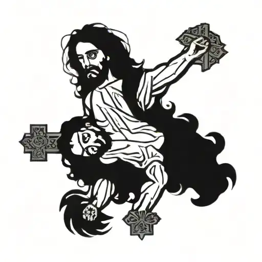 Jesus And Other Two Men On The Cross Surrounded