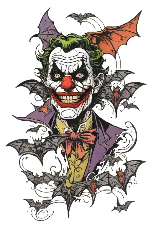 Joker Face Half Scattering Bats Flying