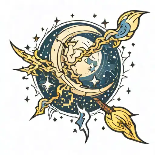 Moon With Stars And Thunder Lightning