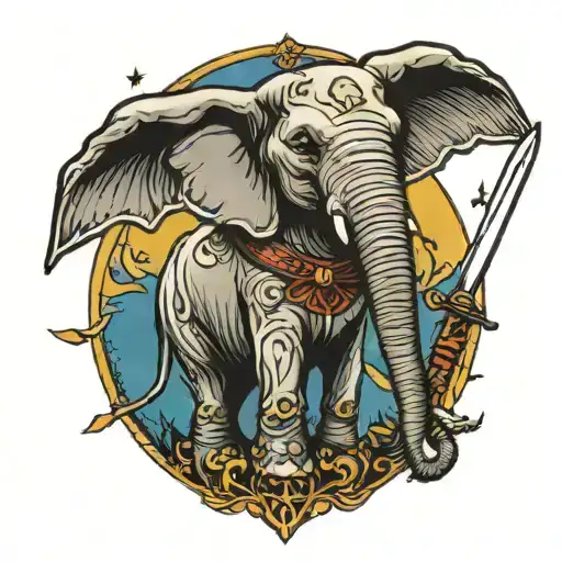 Elephant With Swords Tarot Card