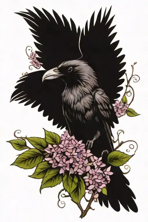Crow And Lilacs Intertwined