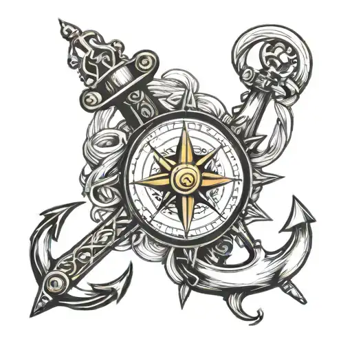 Anchor Compass Black And White