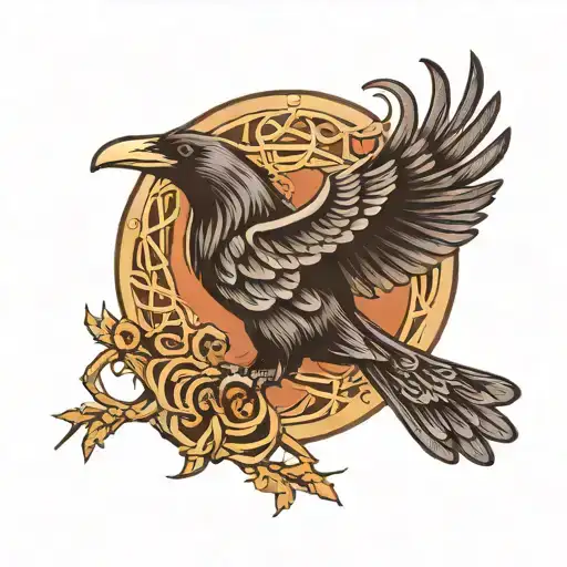 Norse Knotwork Raven Flying