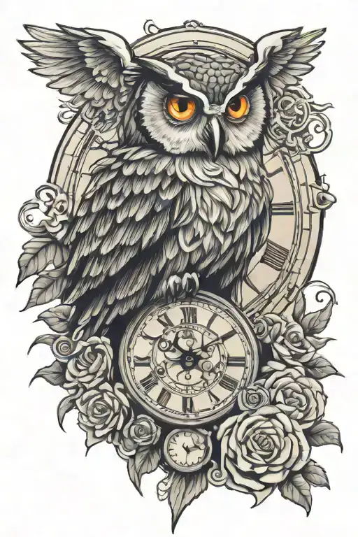 Angels Owl And Clock Face