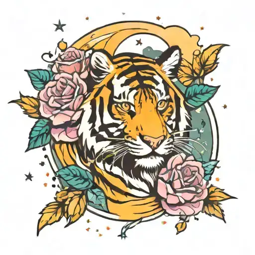 Tiger Roses Moon And Stars
