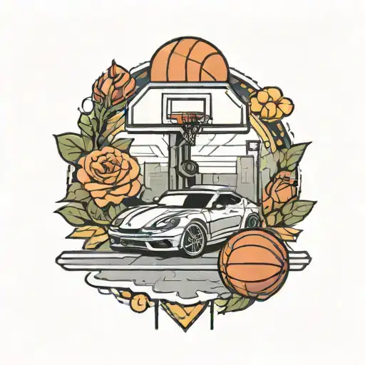 Basketball Court With Car And Rose
