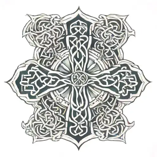 Realistic Celtic Cross Wrapped Tartan Pattern With Mio Patri