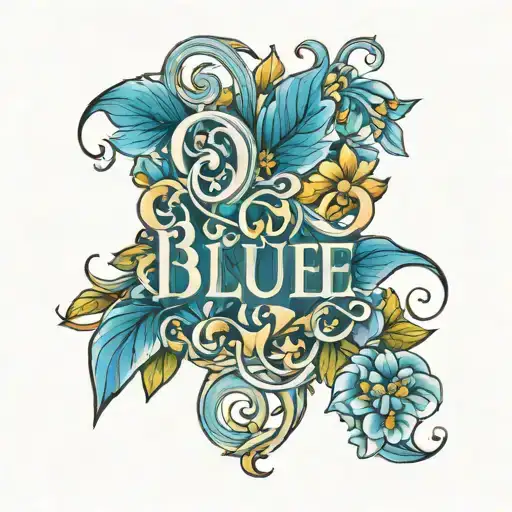 The Word Blue In Pretty Font Surrounded With Honeysuckle