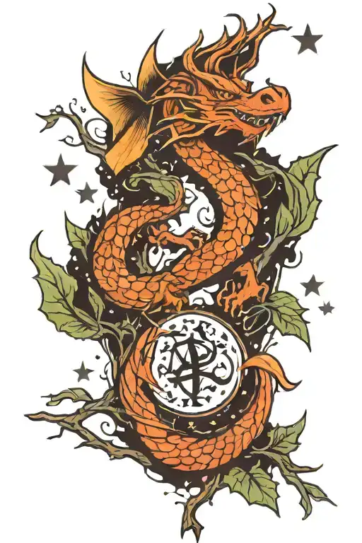 Dragon And Stars And A Tree Branch