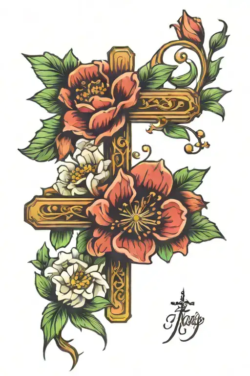 Cross With July And August Birth Flowers