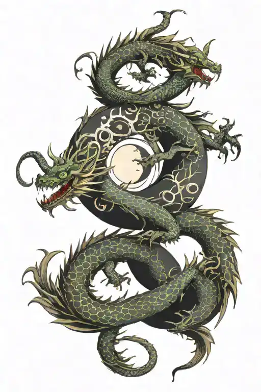Two Simple Dragons Intertwined Symbolising Yin Yang With Moon Phases