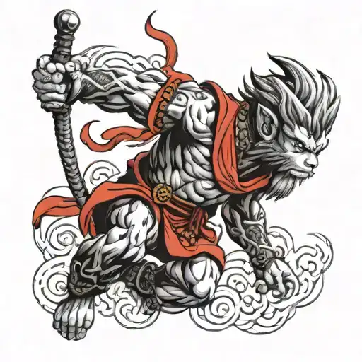 Sun Wukong Realistic Black And White Whit Red