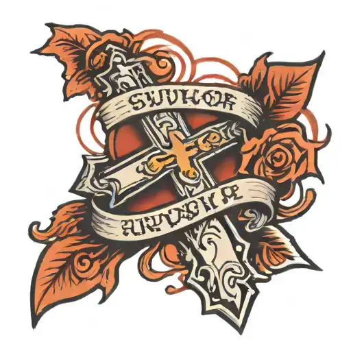 Simple Cross With Crash Date And Survivor Written Next To It On Forearm