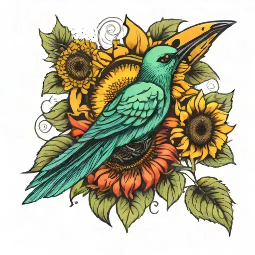 Sunflower Surrounded Humming Bird Lady Bug Fore Arm