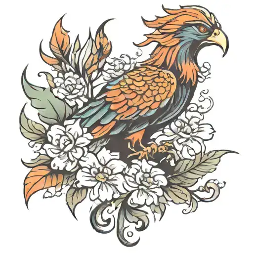 Phoenix Tattoo With Flowers