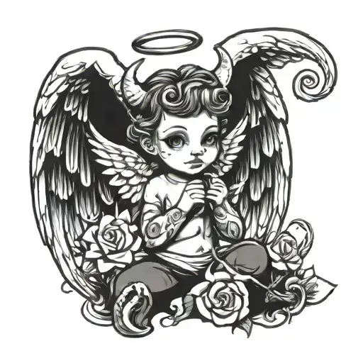 Cute Angel With Devil Horns And Tail