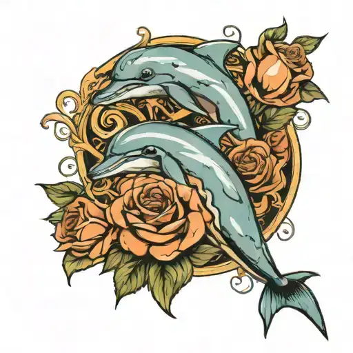 Dolphins And Roses With A Scroll Unwrapped