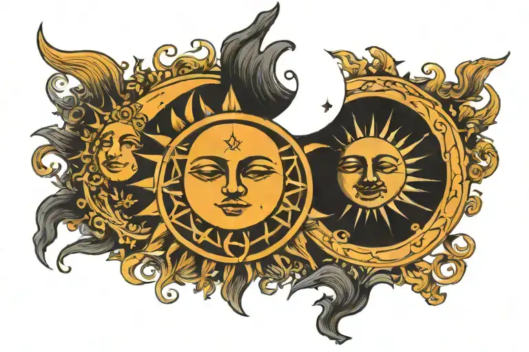 Sun And Moon Celestial From Old Book
