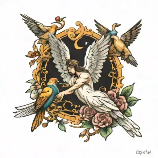 Creation Of Adam And Birds And An Angel