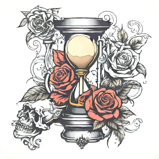 Hourglass With Roses And A Skull
