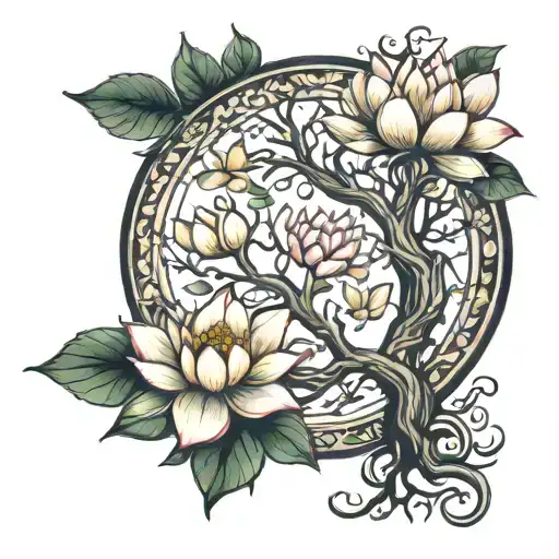 Tree Of Life With Lotus Flowers