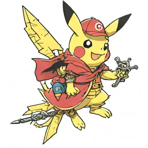 Pikachu Dressed As Akatsuki On Flying Cloud With Harry Potter Wand