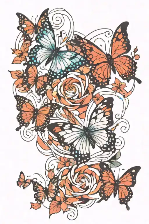 Suminagashi Abstract Tattoo With Butterflies