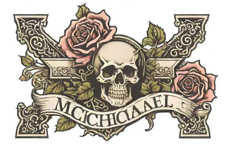 The Name Michael With A Rose And Cross Surrounded