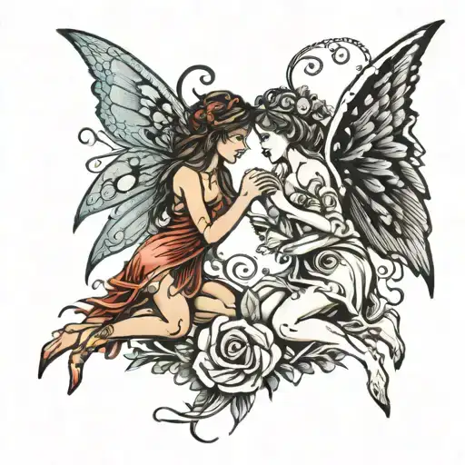 2 Fairies Holding Hands With Inside Wings Broken